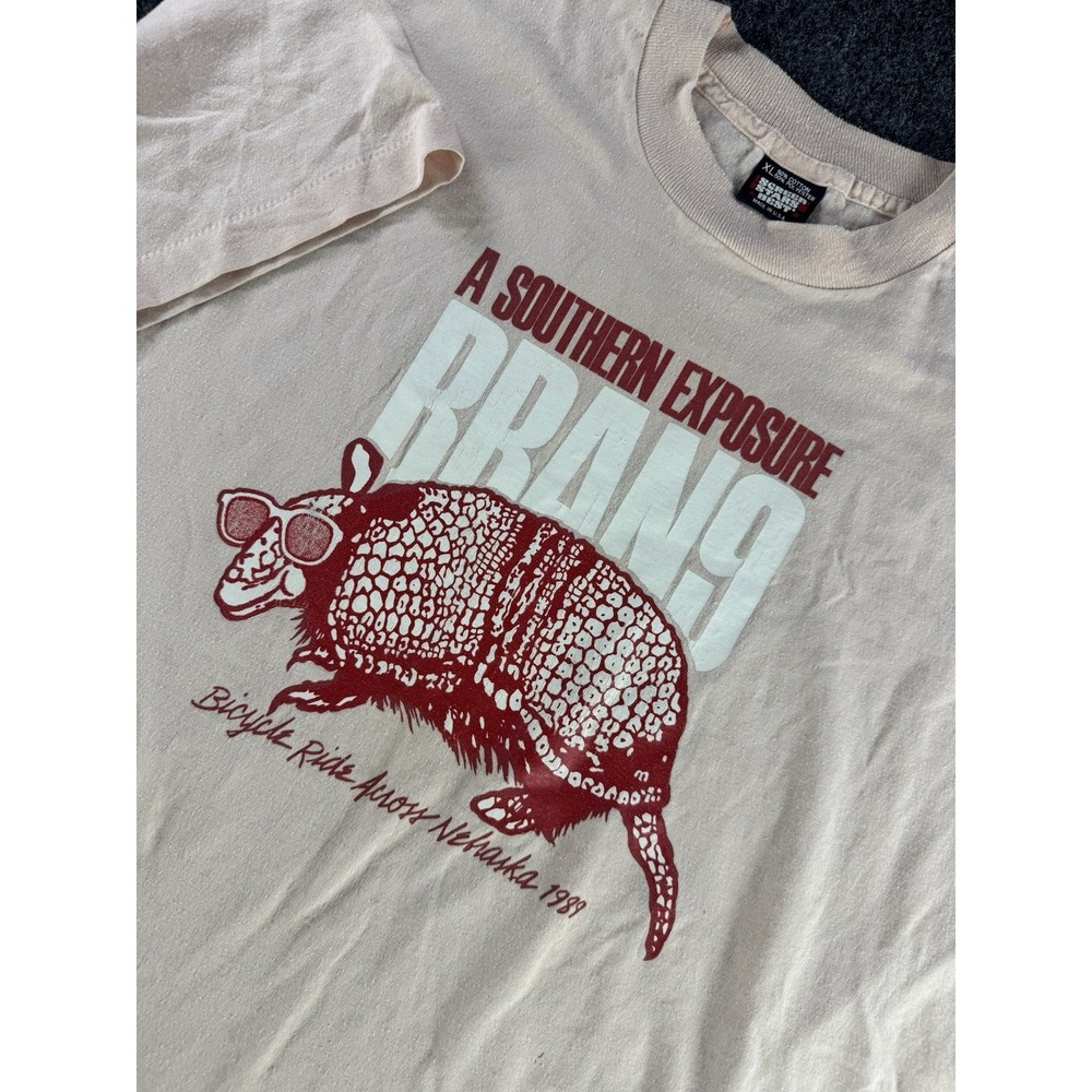 VTG 1989 BRAN Bicycle Ride Across Nebraska T Shirt USA Armadillo XL